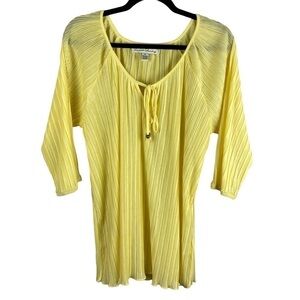 ✨3/$21✨ French Laundry Yellow Pleated Boho Blouse XL Flowy Lightweight Top